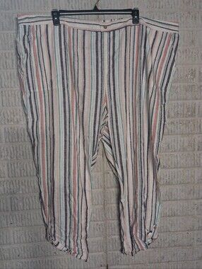 Naturals D&Co Vertical Striped Lightweight Linen Blend Pants - Multi Color 4XP